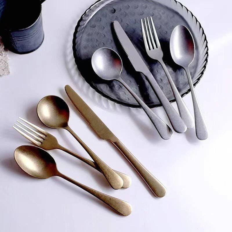 Gohobi （We cover U.S. import duties） - Wholesale Assorted Cutlery Set - Gohobi A Set of 6 Pieces Stonewashed Stainless Steel Cutlery9