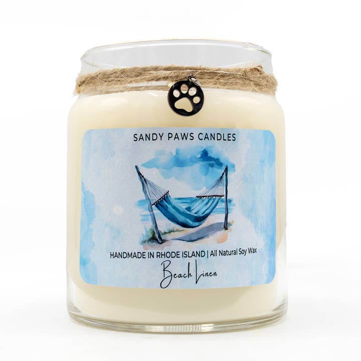 Sandy Paws Candles - Wholesale Jar/Filled Candle - Beach Linen Soy Wax Candle - paraffin-free0