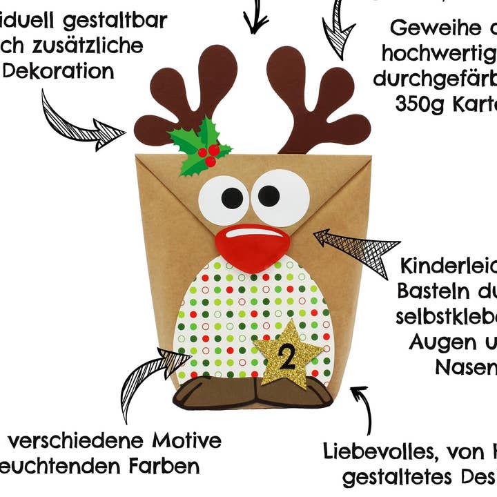 Papierdrachen - Wholesale Advent Calendar - Adv reindeer - with red bellies0