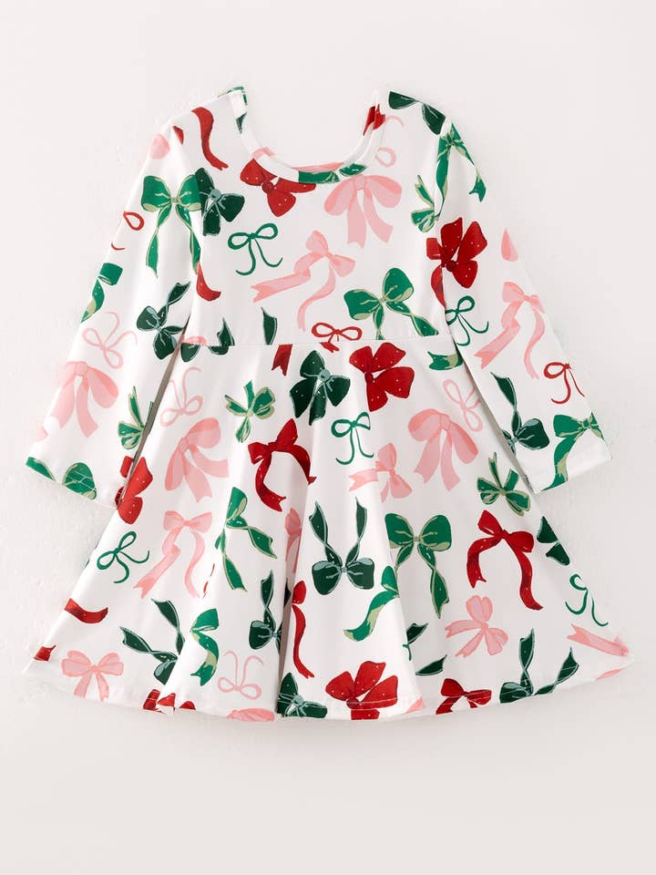 Rylee Faith Designs - Wholesale Dress - Kids - Girls Christmas Bow Print Dress