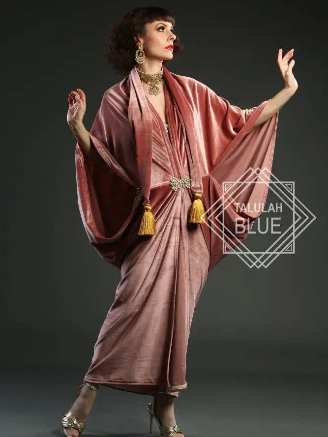 Talulah Blue - Wholesale Dress - Women's - 1920s Blush Velvet Great Gatsby Dress - Floor length flapper Cocoon Robe5