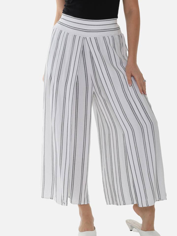 Women's Striped Split Casual Wide Leg Pants for wholesale by Shoreline Wear. INC