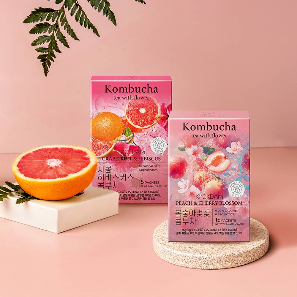 KKOKDAM Premium Flower Tea – Großhandel Pulverförmige Gesundheitsgetränke – Flower Kombucha Tee (15 Beutel) – Pfirsich & Kirschblüte5