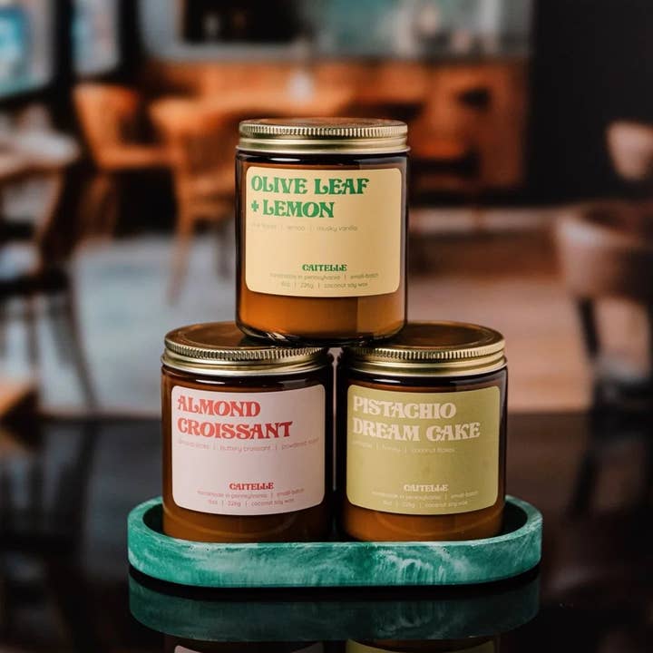 Caitelle - Wholesale Jar/Filled Candle - Pistachio Dream Cake Handmade Coconut Soy Wax Candle2