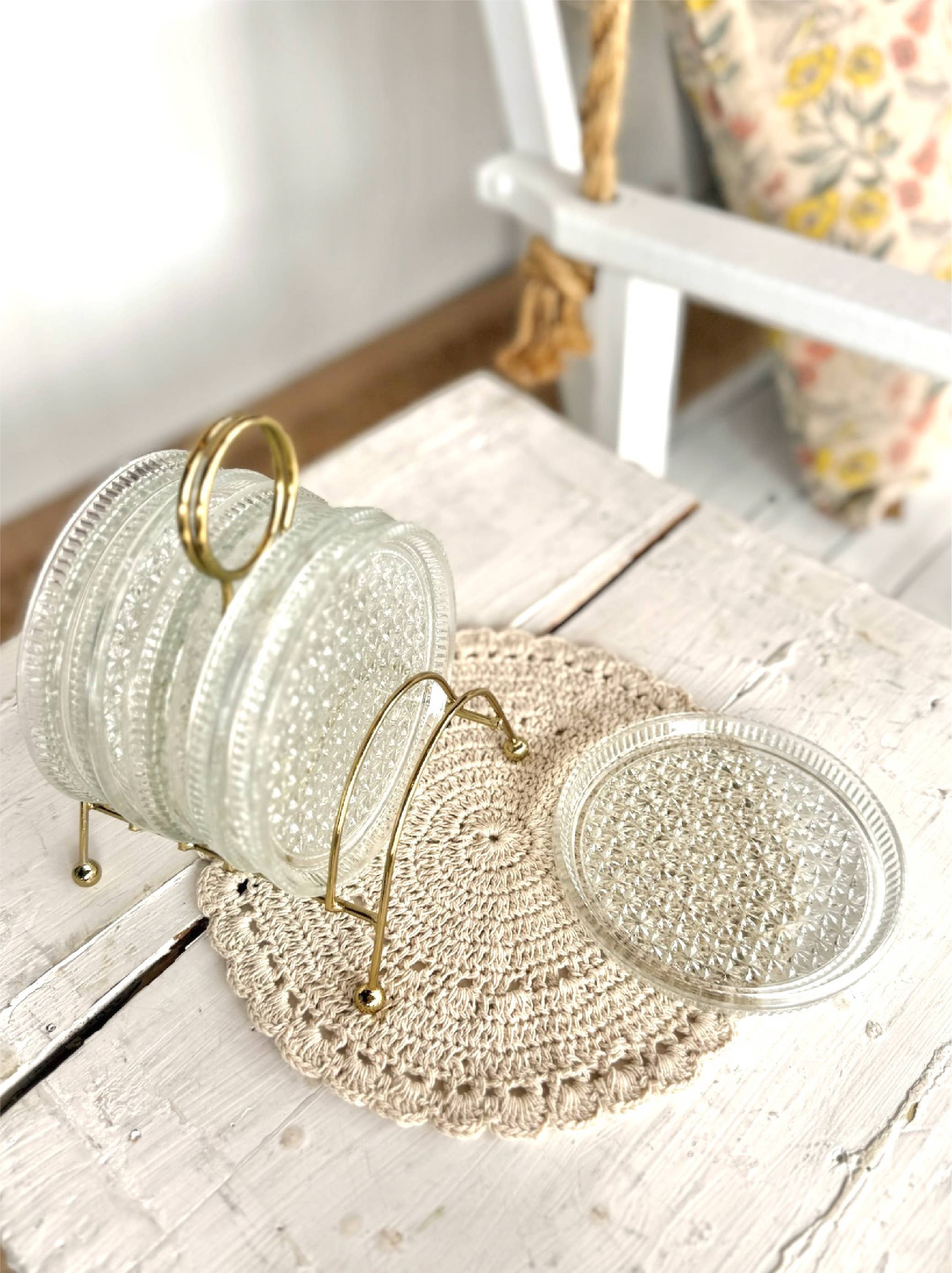 Made Market Co. - Vente Sous-verre - Ensemble de sous-verres en verre avec support en métal MCM6