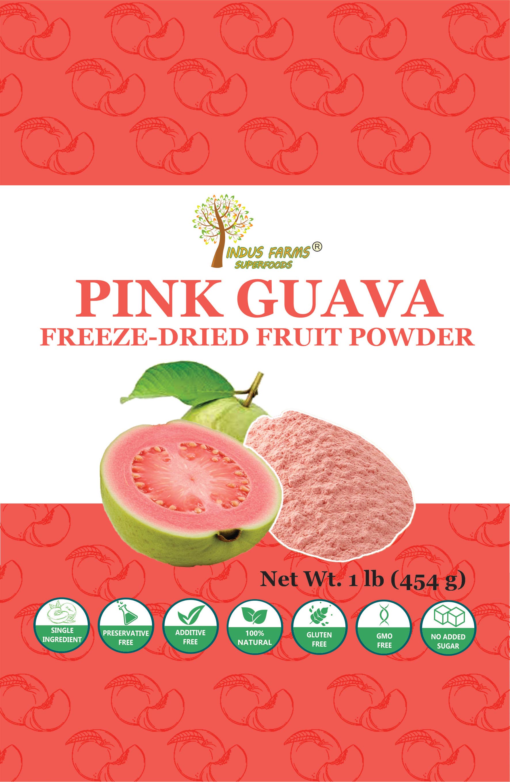 Indus Farms Superfoods - Wholesale Protein/superfood powder - 100% Pure Freeze Dried Pink Guava Fruit Powder, No Additives