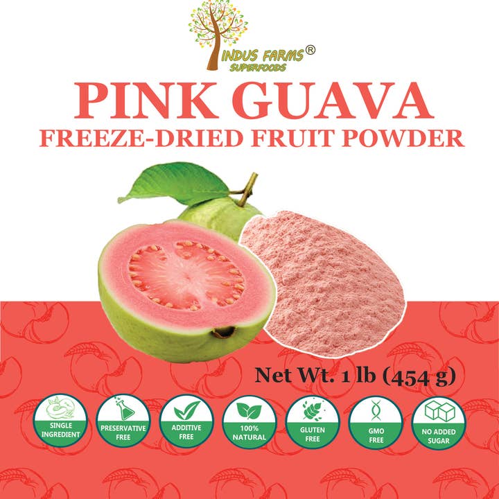 indus farms superfoods - Wholesale Protein/Superfood Powder - 100% Pure Freeze Dried Pink Guava Fruit Powder, No Additives