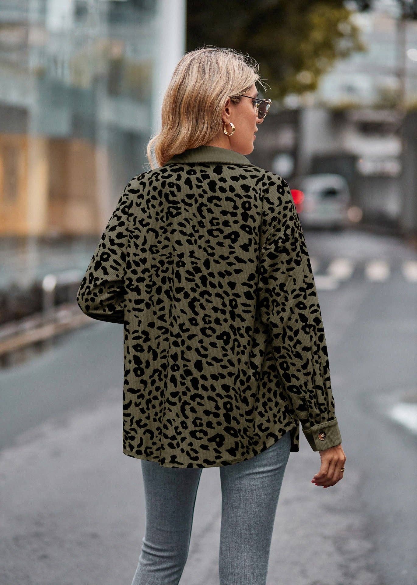 Suhkasana - Wholesale Shirt Jacket/Shacket - Women's - Leopard Corduroy Shirt Jacket - Button Down Oversized Fit26