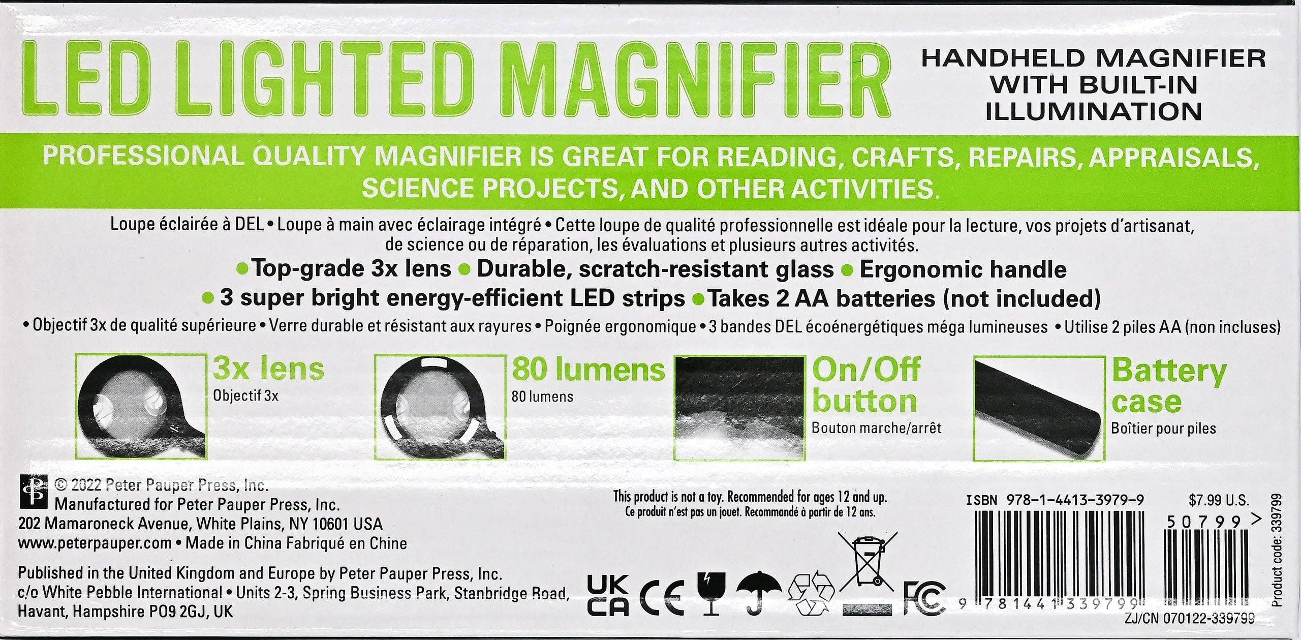 Peter Pauper Press - Wholesale Magnifying Glass - Handheld LED Lighted Magnifier2