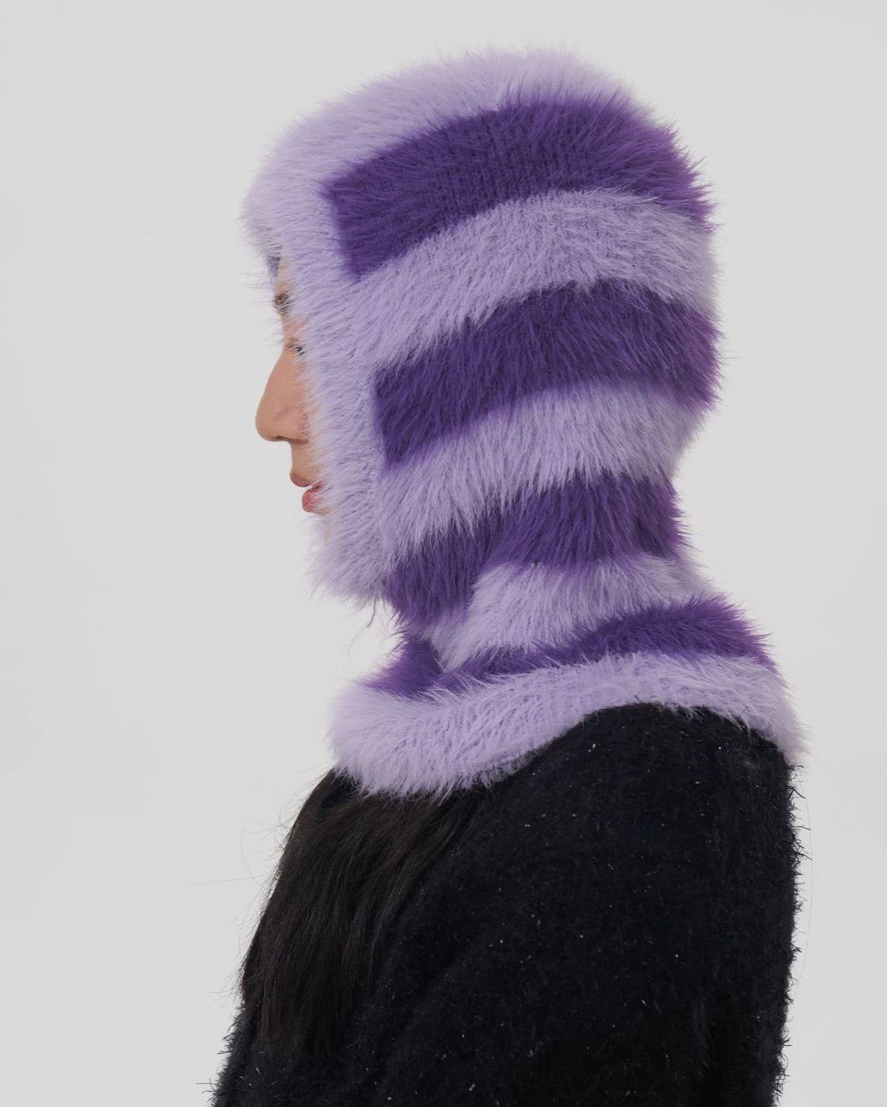 HIDDENBRAND - Wholesale Balaclava - Women's - Two-Tone Striped Imitation Mink Balaclava Hat6