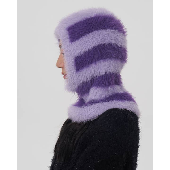 HIDDENBRAND - Wholesale Balaclava - Women's - Two-Tone Striped Imitation Mink Balaclava Hat6
