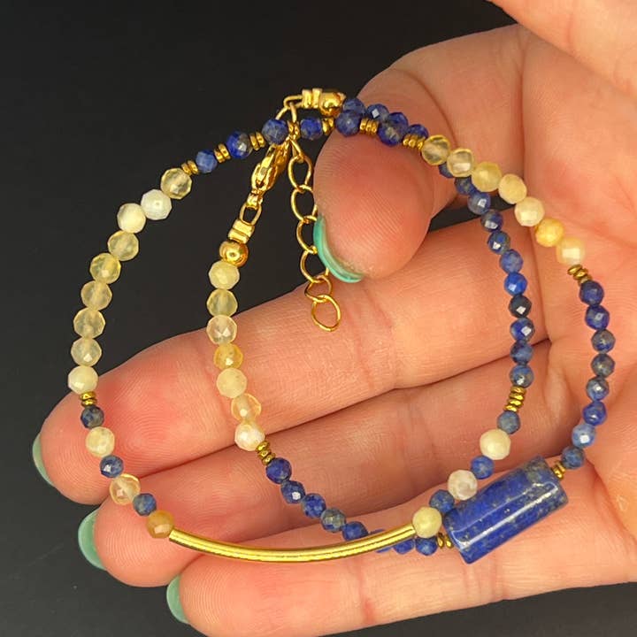 Dubbele armband van Citrien en Lapis Lazuli voor wholesale door Téha Créations