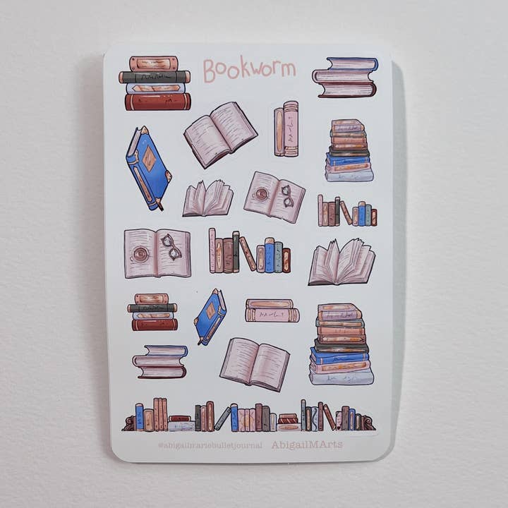 Autocollants mats pour journal à puces sur le thème des rats de bibliothèque pour la vente par Abigail Marie Arts