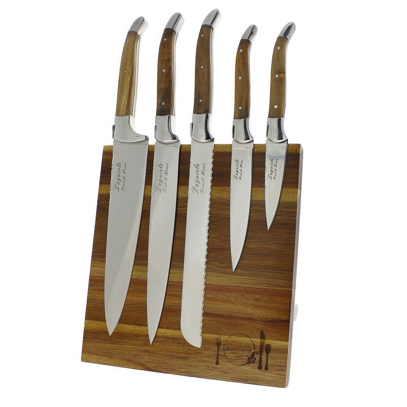 French Home - Wholesale Knife Set - Laguiole Olivewood 5pc Knife Set & Magnetic Display3