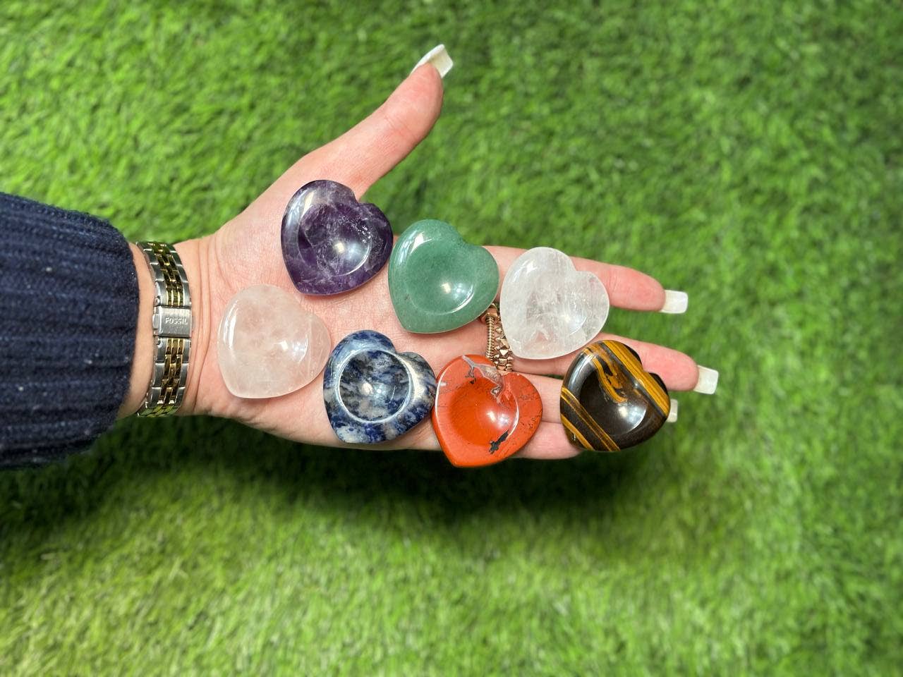 CaNatureLover - Wholesale Spiritual Stone/Crystal - 7 Chakra Heart Worry Stones 1.5 Inch | Palm Stone | Premium 1