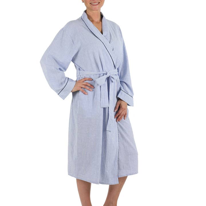 Needham Lane - Wholesale Robe - Women's - Blue Seersucker-Navy Robe1