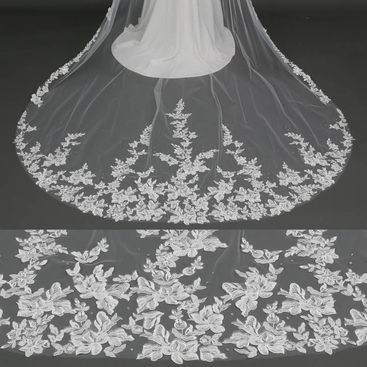 FS6224B Blomrankebroderad Spetskatedral Slöja 108" för wholesale av Farinosa Bridal