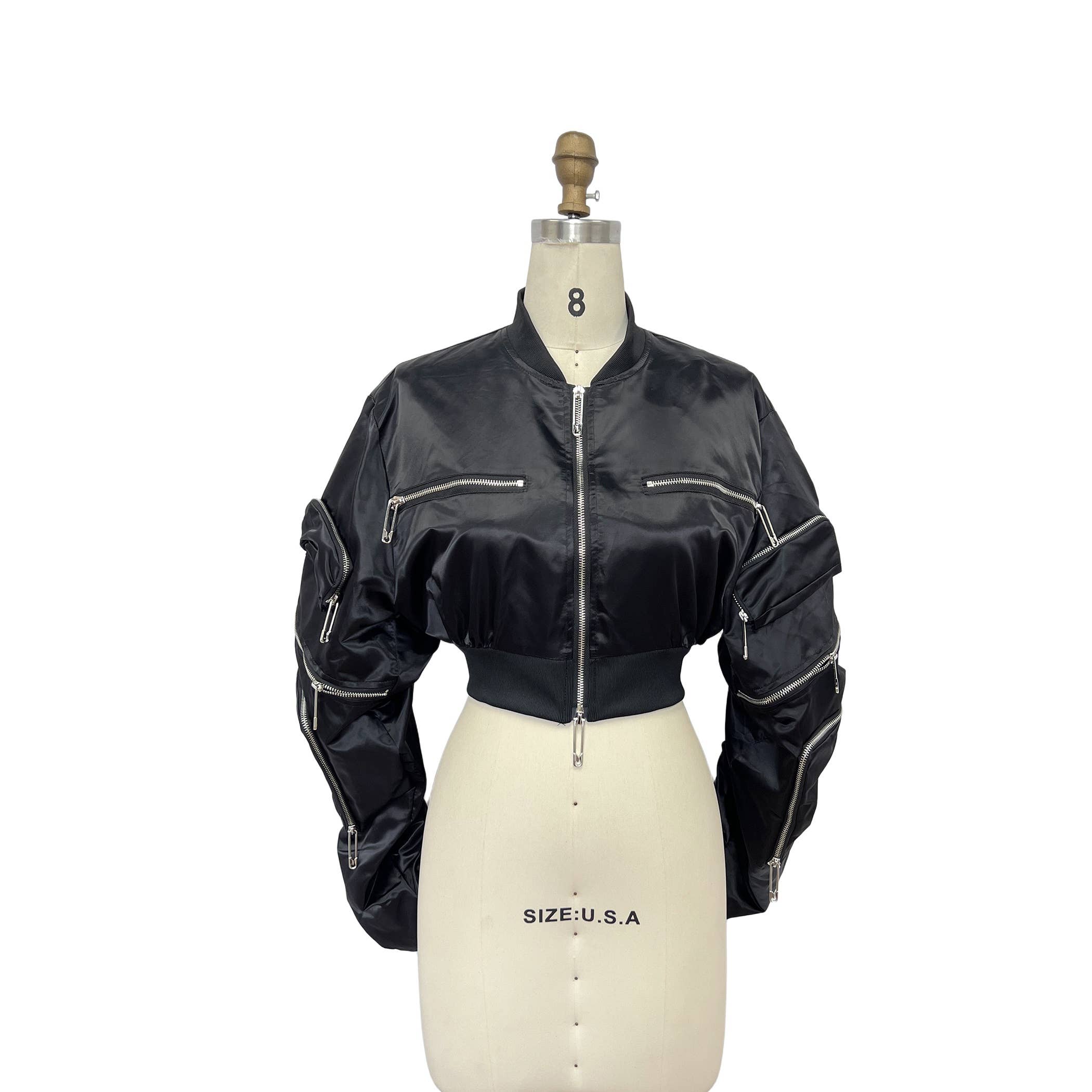 XHHH Inc - Wholesale Jacket - Women's - X0039LT Ruched Sleeve Cropped Bomber Jacket8