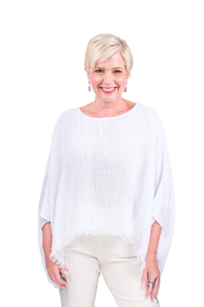 TINA Stephens Italy/Tees By Tina - Wholesale Blouse - Women's - Archer Loose Gauze Raw Edge Top (BQ162)2