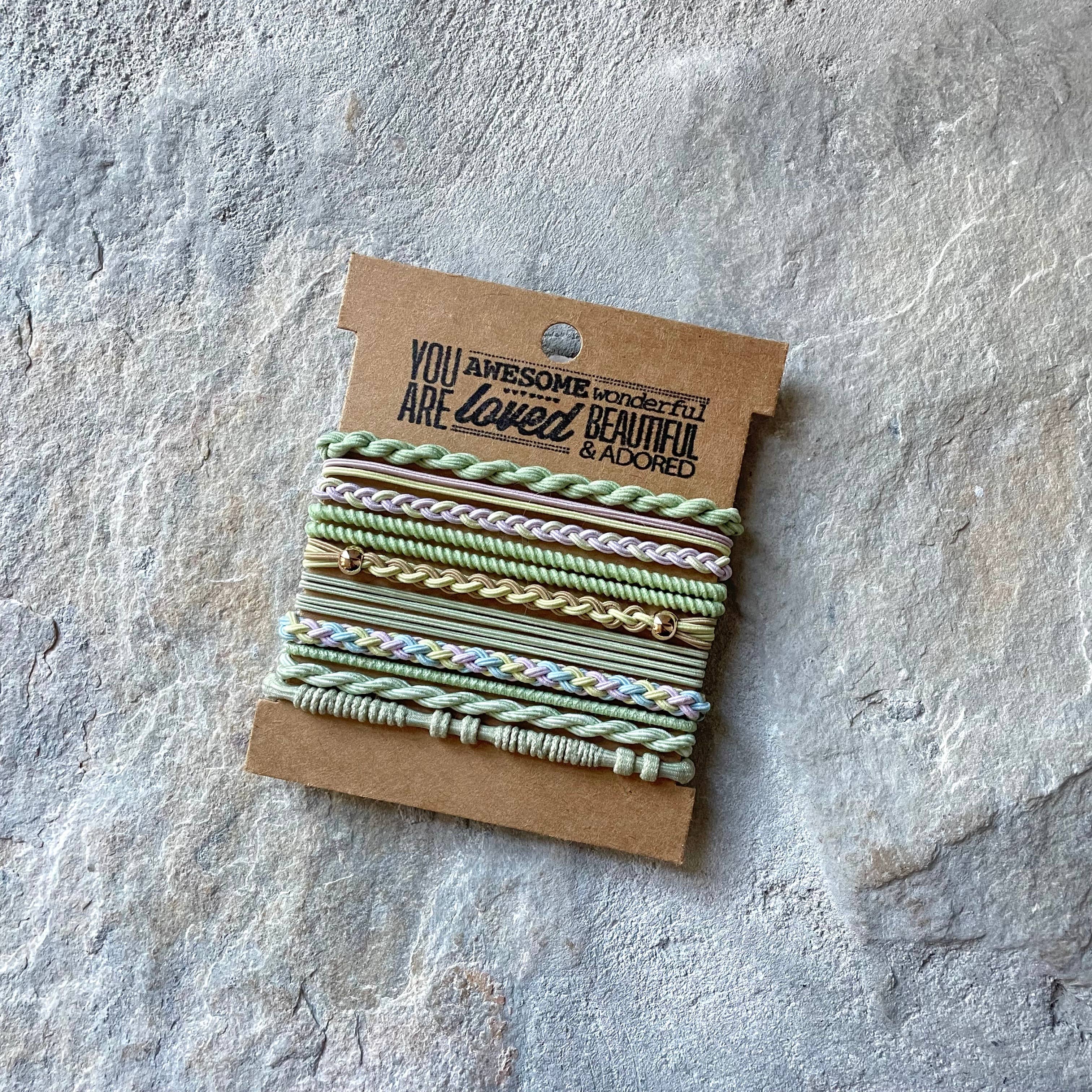 eastern ave studio - Wholesale Hair Tie - Boho Hair Ties on Kraft Card | Mint Pastels