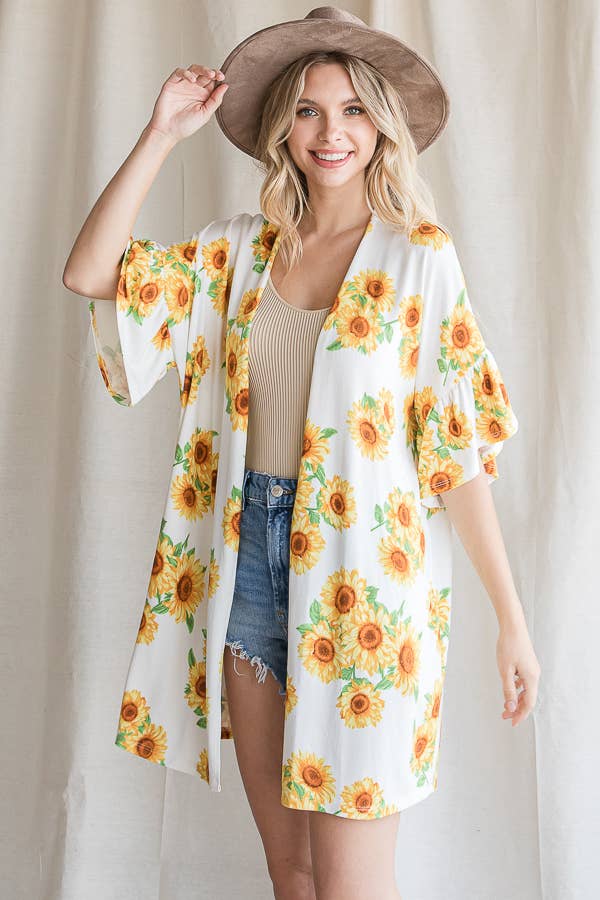 Off White Sunflower Casual Open Front Cardigan T4237 for wholesale on Faire6