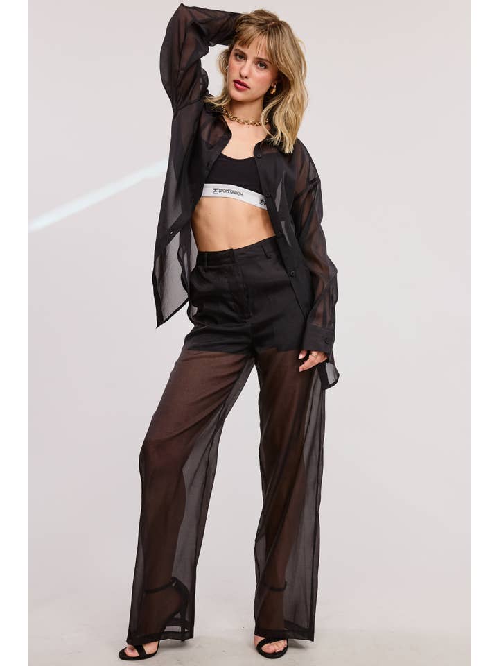 Mimosa - Wholesale Pants - Women's - Straight Leg Sheer Organza Pants with Lined Shorts9