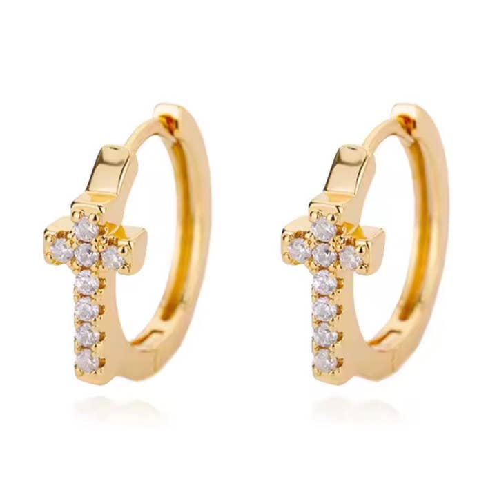 Sparkle Cross Hoop Earrings for wholesale by Royce and Oak