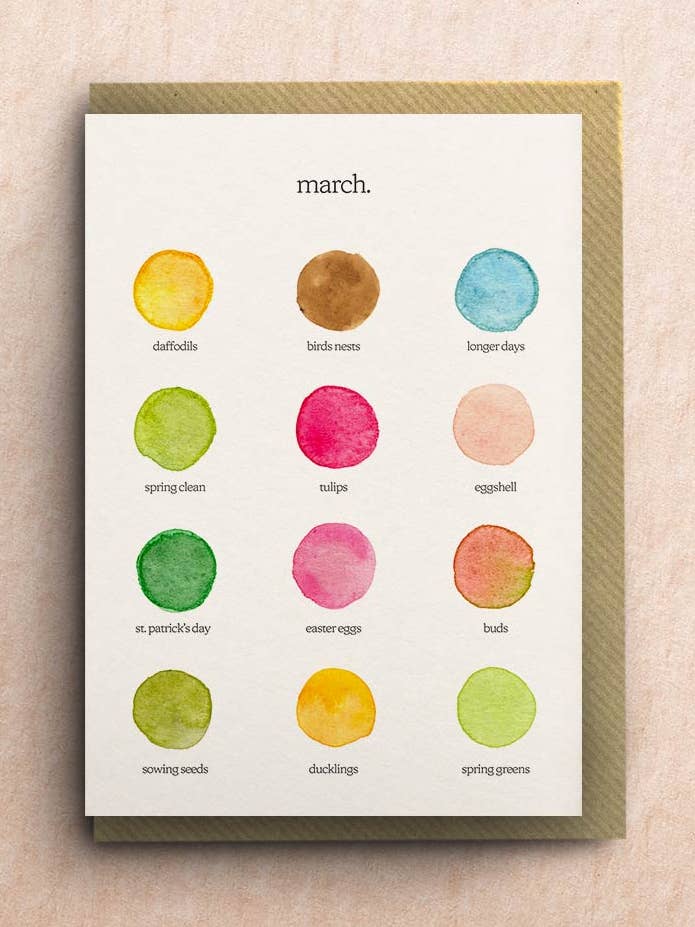 The Colours of March Greetings Card for wholesale by By Tilly