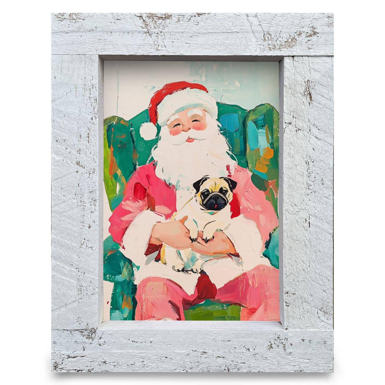 Mill Wood Art - Venta al por mayor Ilustración - Santa Pug | Impresión de Arte en Pared con Marco de Madera Real1