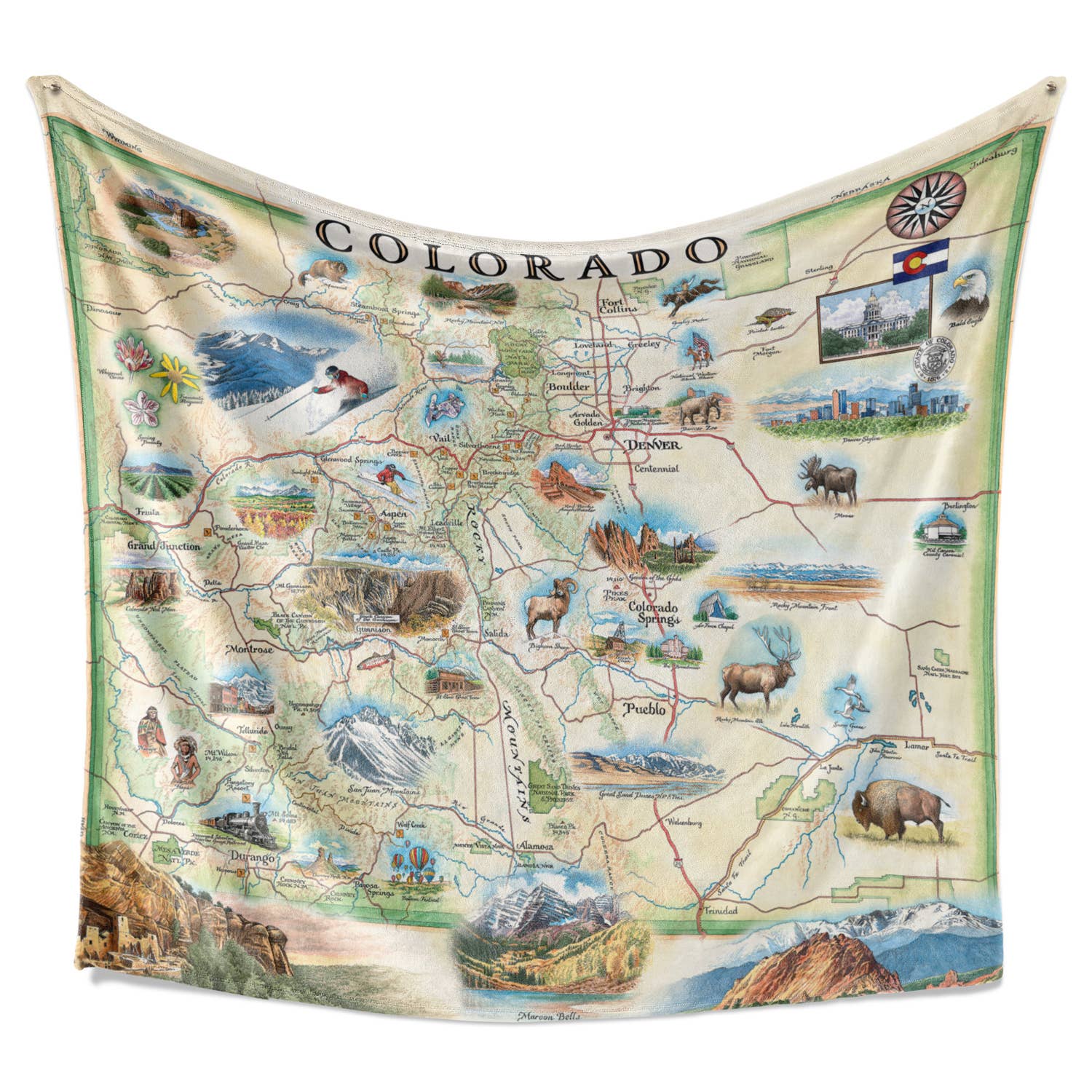 XPLORER MAPS - Wholesale Throw Blanket - Colorado State Map Blanket – Berber & Micro Fleece2