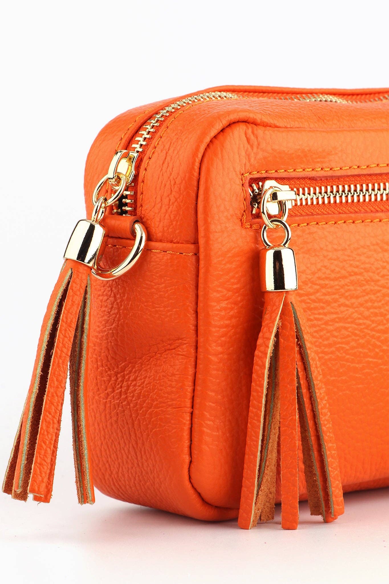 Sarta Pelle - Vente Sac à bandoulière – femme - Petit sac bandoulière en cuir italien Fleur - Orange, grainé2