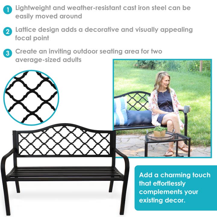 Sunnydaze Decor - Wholesale Bench - 2-Person Lattice Cast Iron Outdoor Garden Bench - Black2
