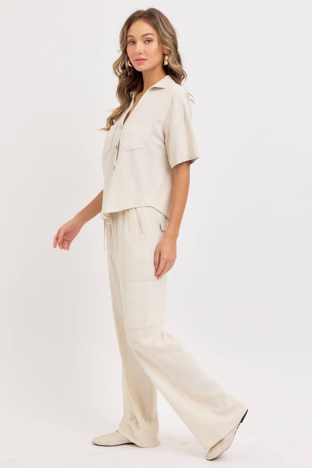 Sweet Lovely by Jen - Wholesale Button Down Shirt - Women's - LINEN BLEND BUTTON DWON CASUAL SHIRT8