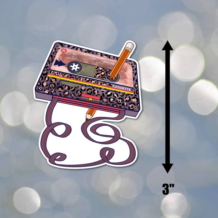 Jazzy Pop Stickers - Wholesale Sticker - 3" Cassette Tape 90s Pencil Classic laminated sticker1