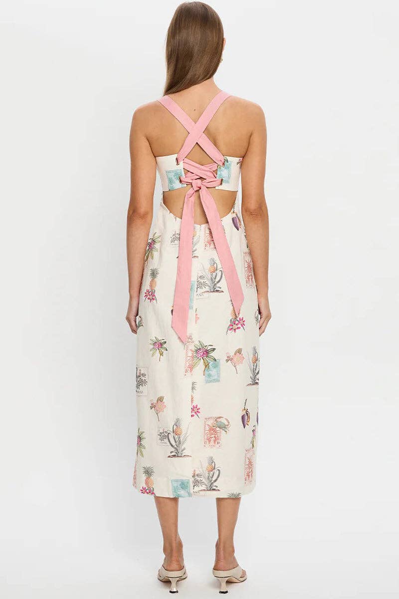 WHITE Tropical Print Vacation Dress for wholesale on Faire3