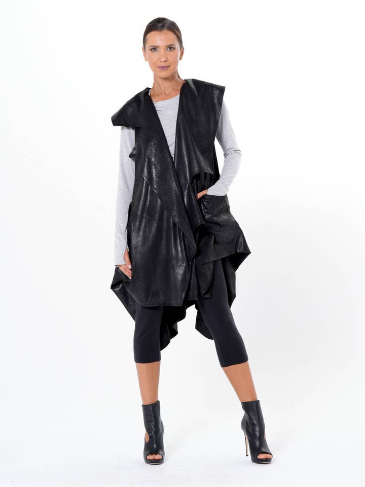 Asymmetric Faux Suede Vest for wholesale by Metamorphoza