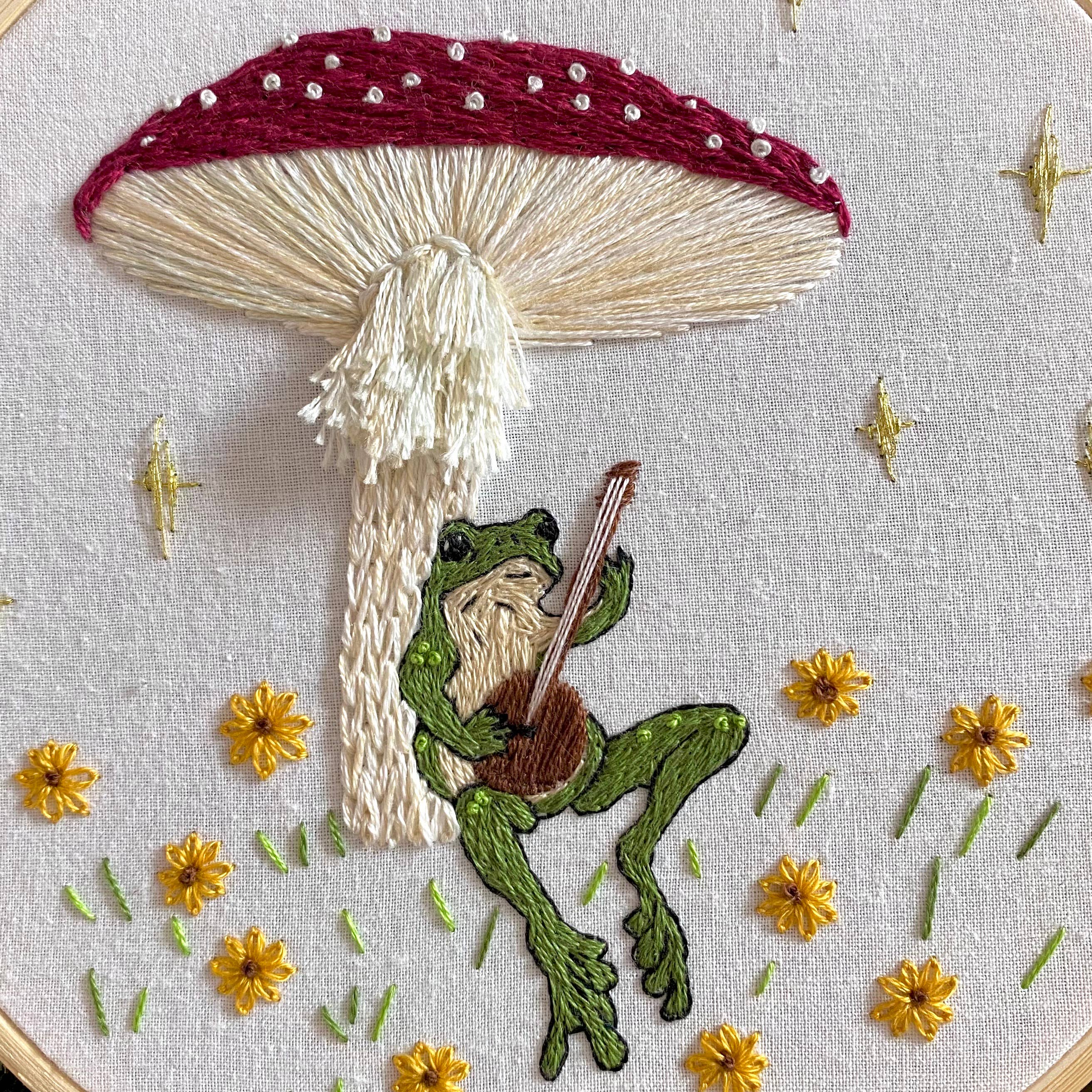 Stitches By Tiff - Wholesale Embroidery/Cross Stitch Supplies - Toadstool Serenade Frog & Mushroom Craft DIY Embroidery Kit4