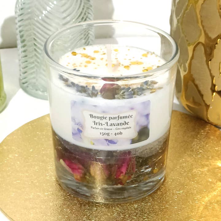 Bougie parfumée gel cristal et fleurs séchées pour la vente par LNDECO