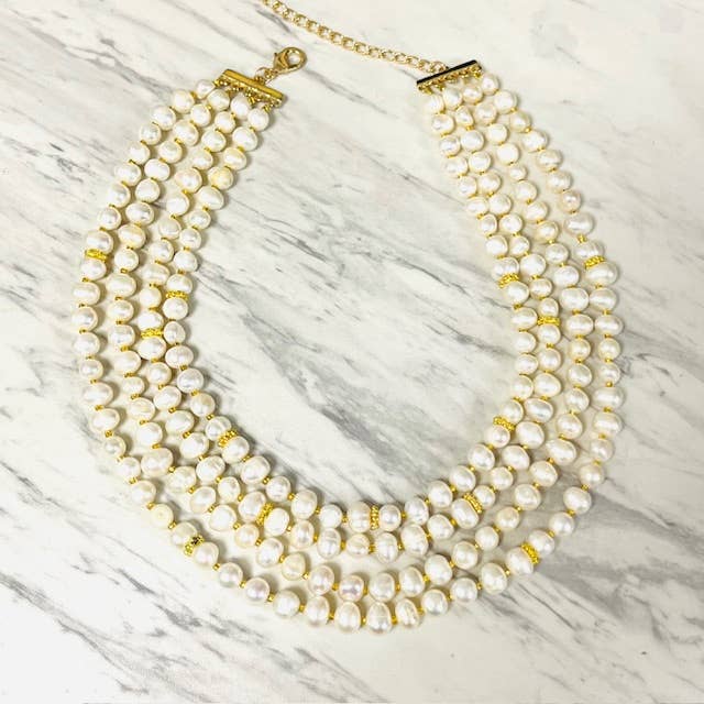 4 Strand Layered Freshwater Pearl Necklace for wholesale by Anita K By Blushing Pink