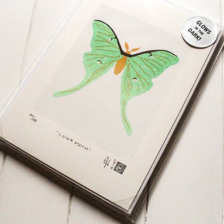 "Luna Moth" Fine Art Limited Edition Serigraph for wholesale by Midnight Oil Studio & Workshop