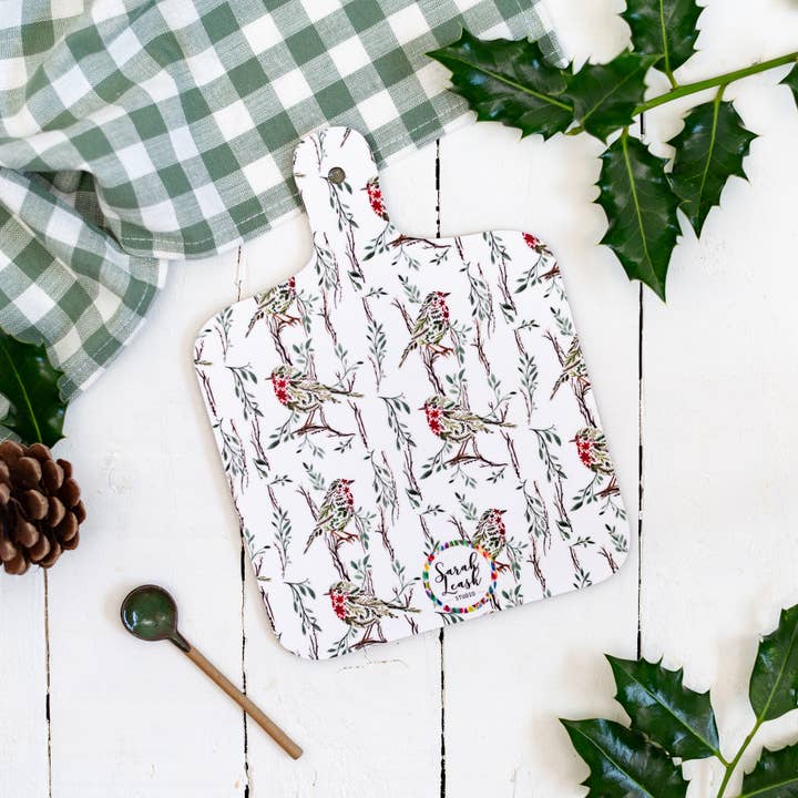 Sarah Leask Studio – wholesale Cutting board – Poinsettia Robin Mini Chopping Board
