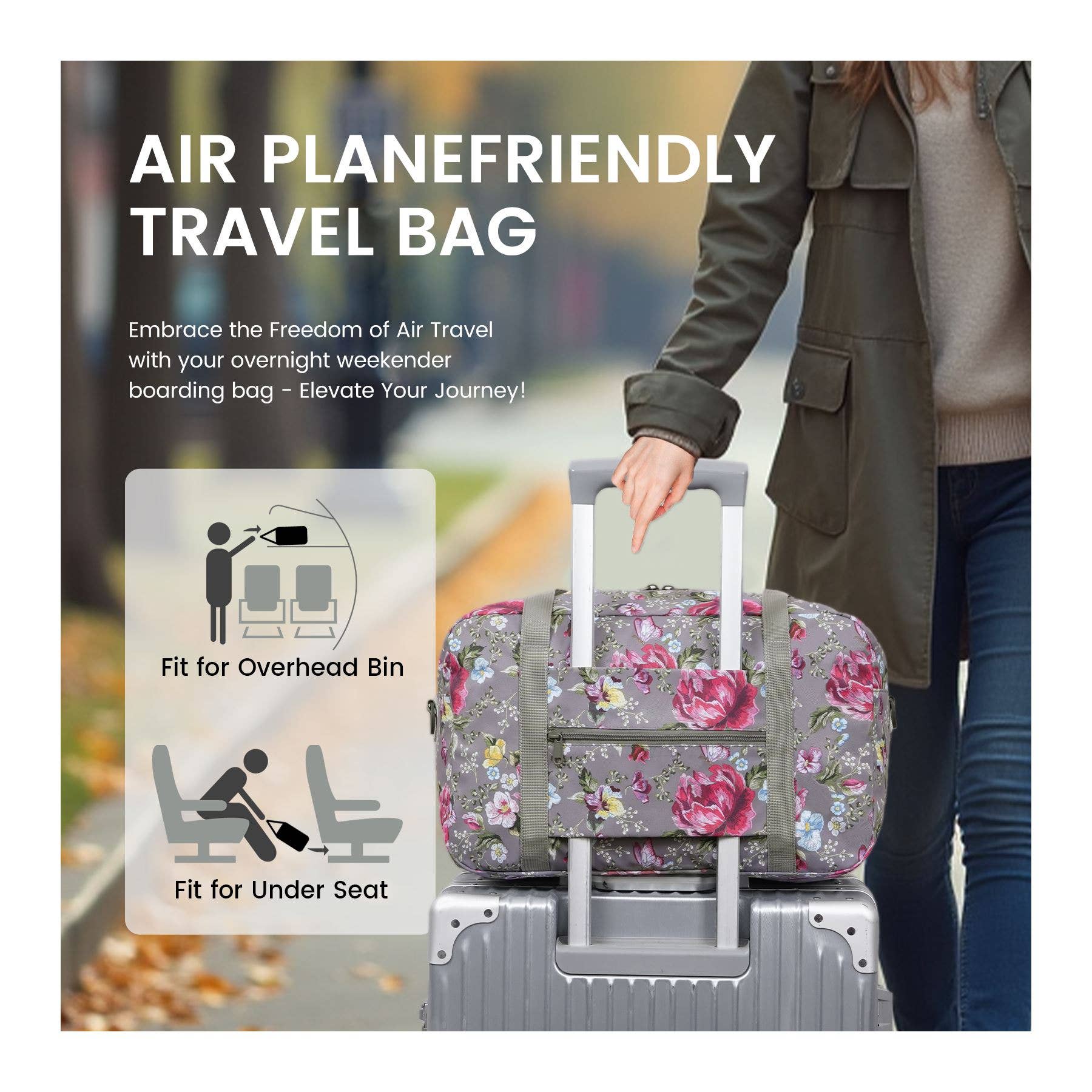 wandf – Saco de viagem - Mulher por atacado – Mala de Viagem Impressa 20L Armazenamento Sob o Assento para Companhias Aéreas45