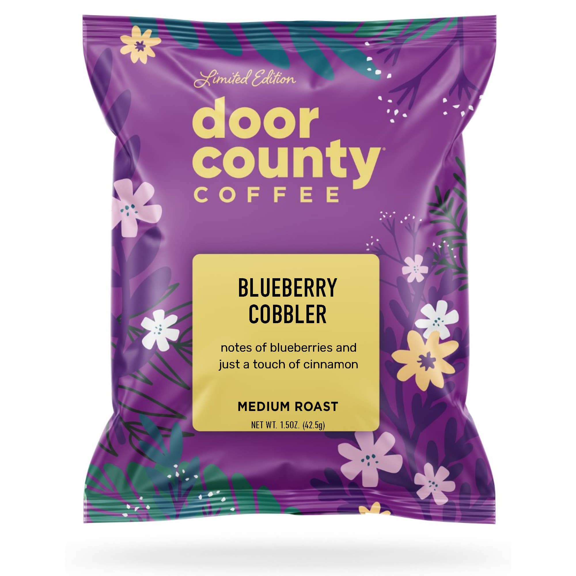 Door County Coffee - Wholesale Ground Coffee - Blueberry Cobbler SPRING Flavored Coffee, 1.5oz, 6 pack1