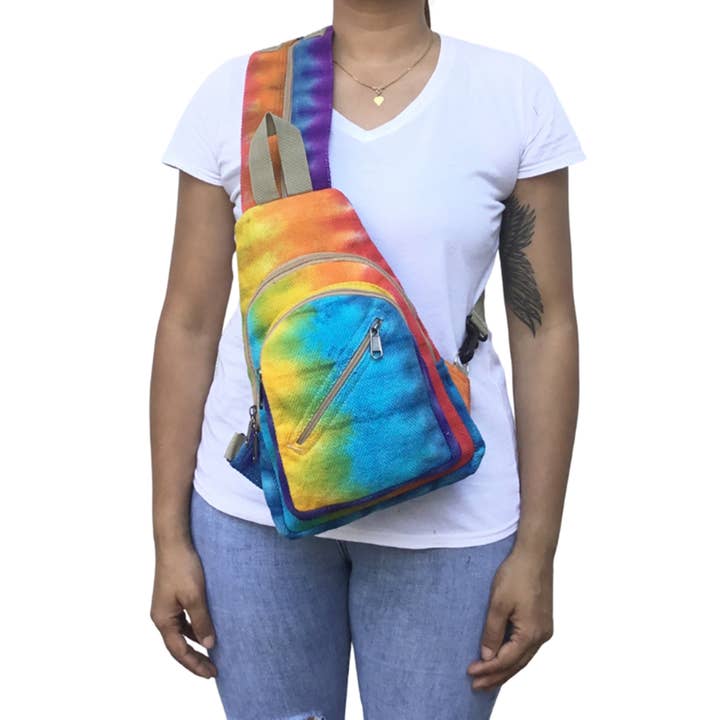 Multi Colored Cotton Sunset Tie Dye Sling Bag for wholesale on Faire1