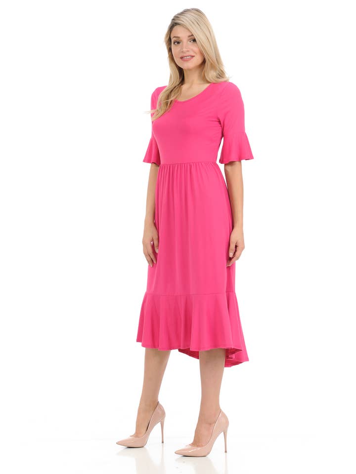 Allium - Wholesale Dress - Women's - Mermaid Ruffle Hemline Midi Dress