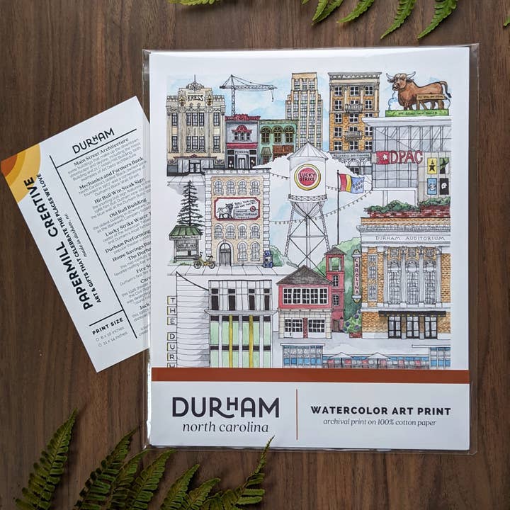 Papermill Creative - Wholesale Art Print - Downtown Durham, North Carolina watercolor art print5
