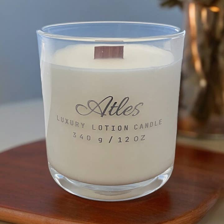 Frosted Juniper Lotion Candle | Massage Oil Candle for wholesale by Atles and Ares