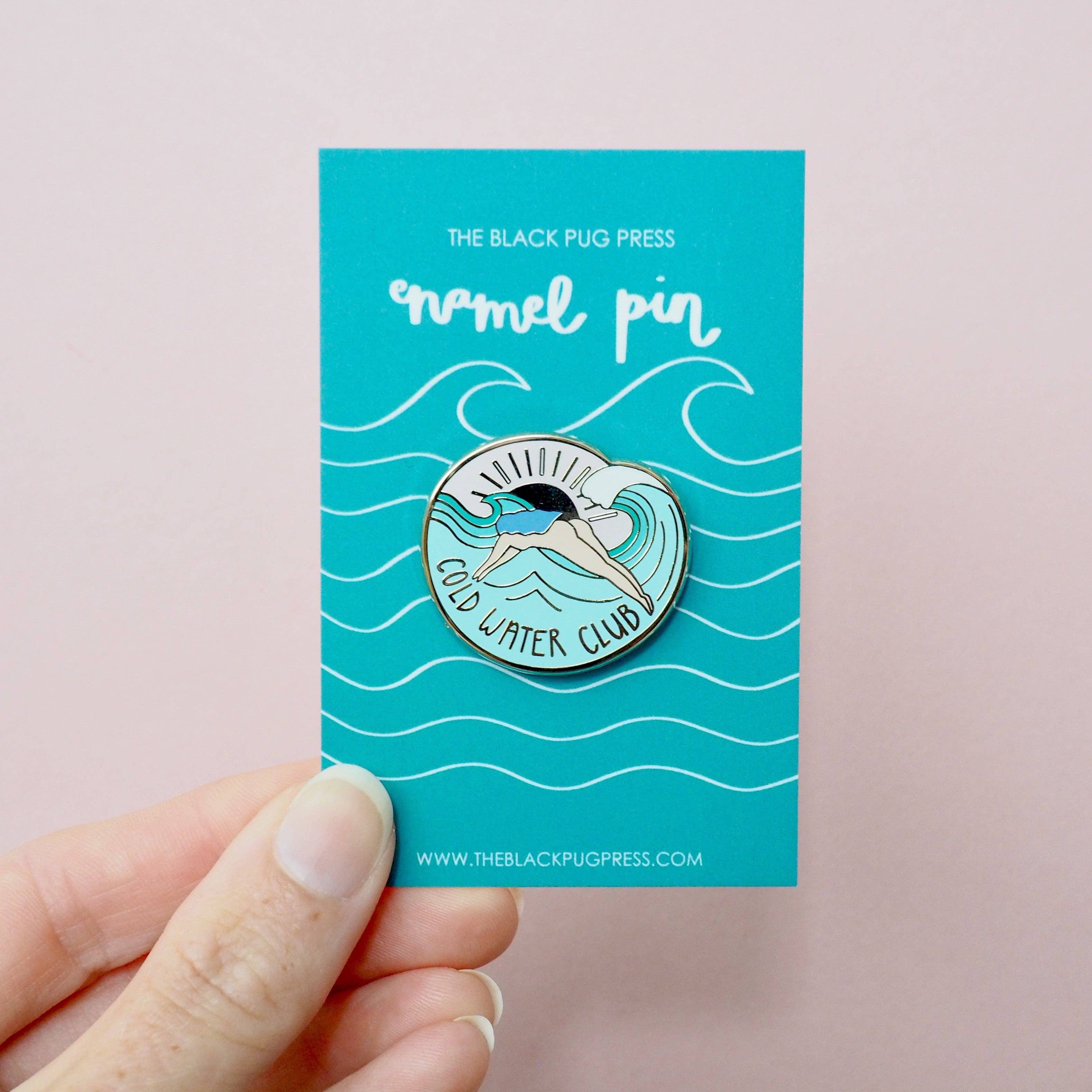 The Black Pug Press – wholesale Lapel pin/button – Cold Water Club Wild Swimming Enamel Pin3