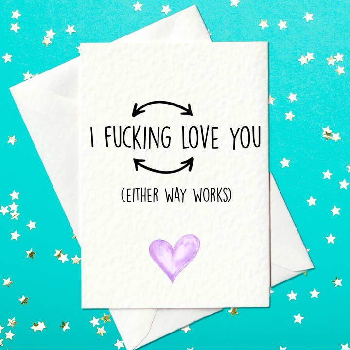 Tarjeta divertida con texto en inglés «I fucking love you (either way works)», gran regalo para pareja (A6) para venta al por mayor de Prickly Cards