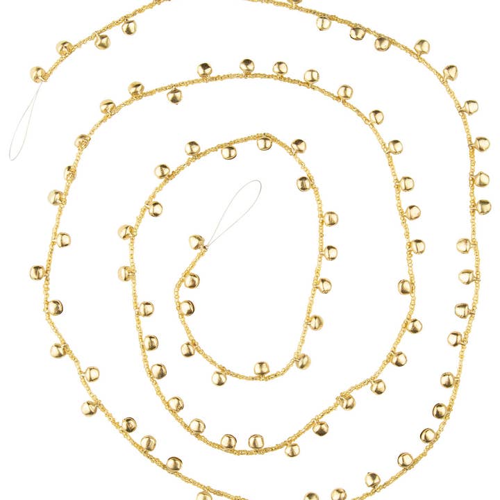 A80293: Bright gld mini jingle bell/glass bead grlnd,65in for wholesale by Silver Tree Home & Holiday